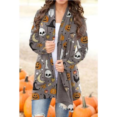 China Fashion Pumpkin Breathable Multicolor Boutique Clothing Shawl Cute Cat Animal Digital Print Halloween Cardigans for sale