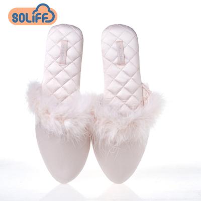 China Comfotable INS Indoor Home Funky Slippers Silk Feathers Fashion Slipper For Women for sale