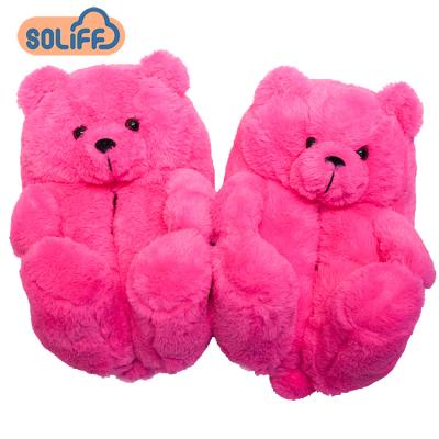 China Fashion Trend Pink Fluffy Slippers Teddy Bear Adult Furry Slippers Back Slippers For Women Girls for sale