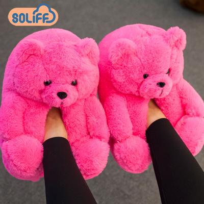 China Comfotable Cute Plush Slippers Teddy Bear Slippers Indoor Outdoor Plush For Kids Woman Teddy Bear Slippers for sale