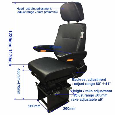 China Adjustable Adjustable Seat Construction Machinery Seat With Armrests, Crane Seat, Comfortable Consoler Seat for sale