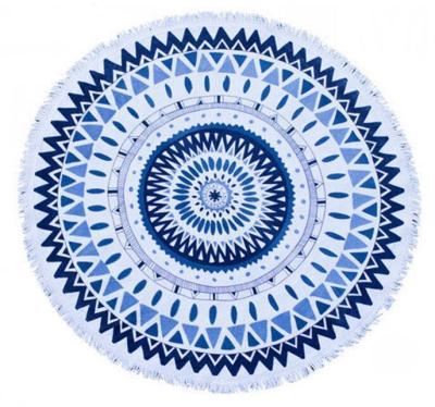 China Summer New Sustainable Cotton 1.5m Large Reactive Printed Round Beach Towels With Tassel for sale