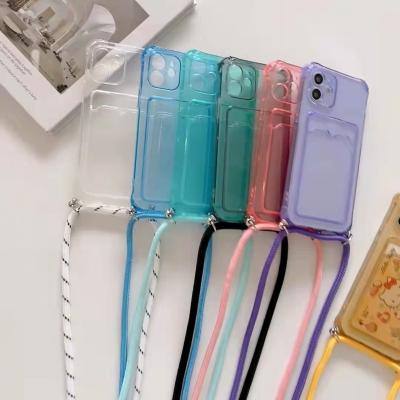 China 2022 Shockproof Popular Soft TPU Card Slot Holder Necklace Rope Strap For iPhone7Plus Phone Case for sale