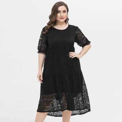 China 2021 Anti-wrinkle europe large size lace dress loose leisure plus fat lace dress for sale