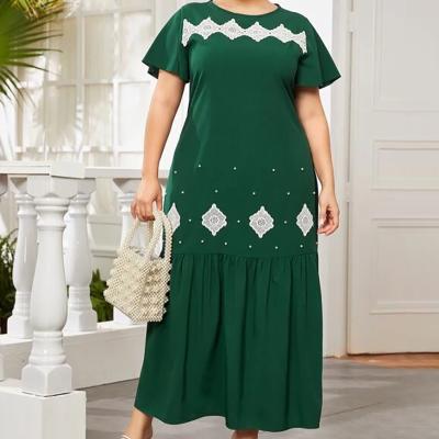 China 2021 New Euramerican Anti-wrinkle 2021 Plus Size Ladies Green Casual Dress Round Neck for sale