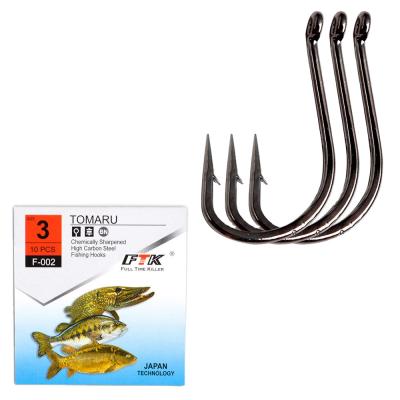 China FTK 10 PCS Bagged Hook AD High Carbon Steel Ringed Carp Barbed Hook Single Hook for sale