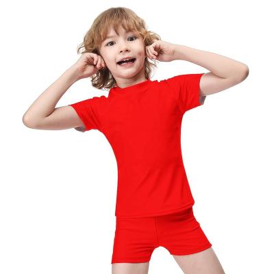 China Wholesale Breathable OEM Boy Kids Solid Color Round Neck Short Sleeve Two Piece Swimsuit for sale