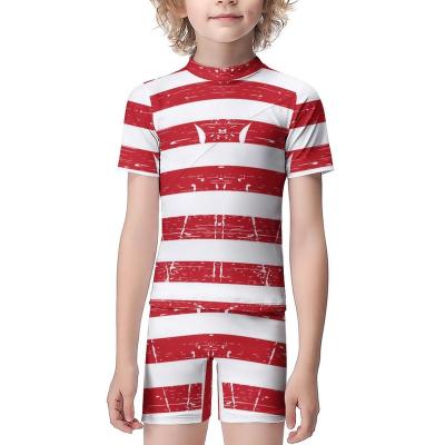 China Wholesale Breathable Striped Print Round Neck Child Swimwear Kids Girls 2 Piece Custom Swimsuit for sale