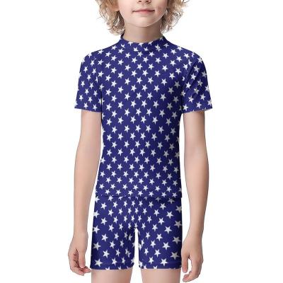 China Breathable Fashion Design Printing OEM Pattern Round Two Piece Private Label Boy Children Cute Neck Swimwear for sale