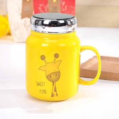 China Viable Colorful Creative Mirror Cover Office Worker Milk Water Cup Ceramic Cartoon Coffee Mug for sale