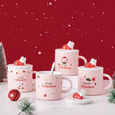 China Novelty Disposable Hot Selling Ceramic Coffee Mug With Handle Lid Merry Christmas Mugs Comfortable New Year Gift for sale