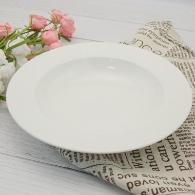 China Custom Logo Large Plain Cheap Durable White Durable Ceramic Dishes Printed Dinnerware Deep Dish Dinner Dishes For Soup for sale