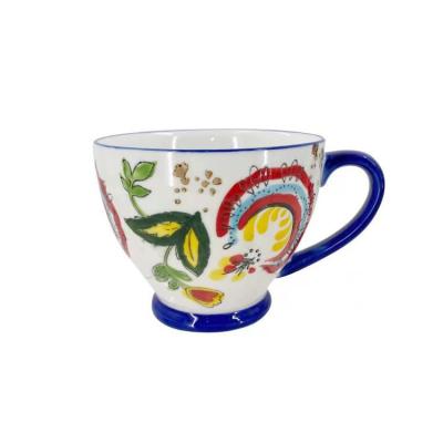 China Wholesale Disposable Hand Painted Oatmeal Cup Milk Breakfast Cup Porcelain 450ml Ceramic Coffee Mug for sale