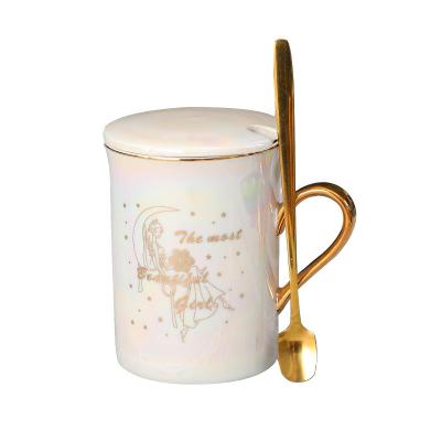 China 2020 New Pearl Disposable High Quality Bone China Glaze Cup Tableware Set Colorful Pearl Glaze Ceramic Mug Cup With Lid for sale