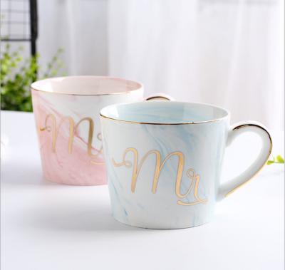 China Creative Viable Marbling Coffee Mug Ceramic Gold Alphabet Mug for sale