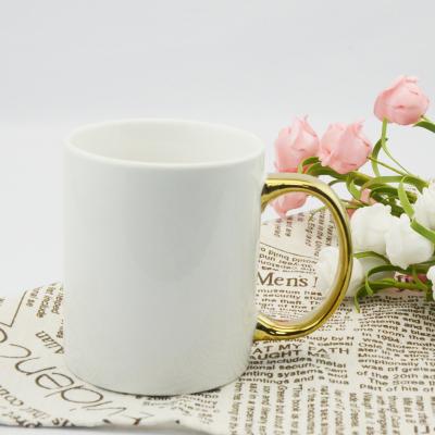 China Viable Wholesale Custom Logo Coffee Mug 12OZ White Ceramic Mug With Gold Handle for sale