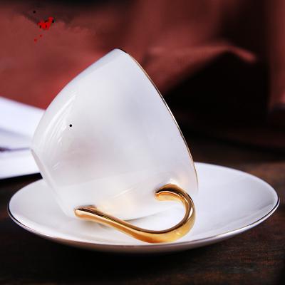 China Viable Creative Gold Rim Cheap White Ceramic Coffee Mug With Saucer Wholesale for sale