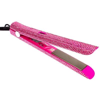 China Commercial 480 Degree Bling Diamond Hair Titanium Metal Plate Straightener Crystal Rose Hair Straightener for sale