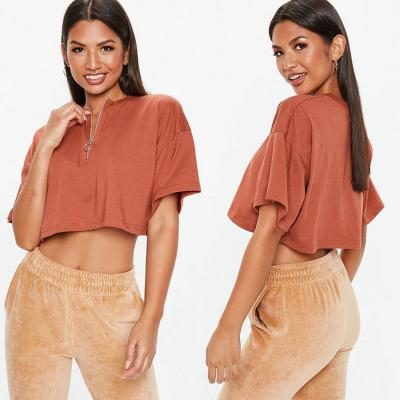 China Rust Zip Front Custom Crop Top Clothing Women for sale