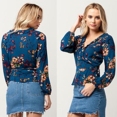 China Latest Long Sleeve New Design Floral Printed Tops for sale