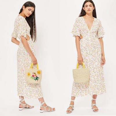 China Sommer Boho-Art-V-Ausschnitts-sexy Kleiderblumenkleid langer Midi zu verkaufen