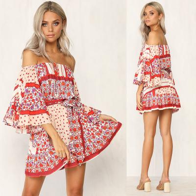 China Summer Dresses Women Boho Printed Off Shoulder Mini Dress for sale