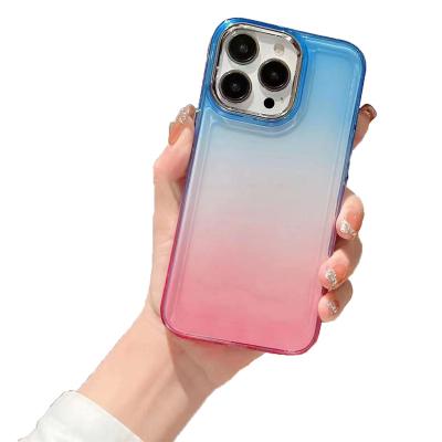 China New Shockproof Two Color Gradient Rainbow TPU Cell Phone Shockproof Bags Phone Case For All IP Soft Cover Transparent Shockproof Case for sale