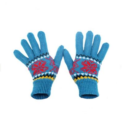 China Jacquard High Quality Blue Knitted Gloves With Jacquard Design Cozy Five Fingers Gloves Winter for sale