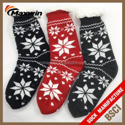 China Customized Women Clouds Fabric Double Layer Anti-skid Thick Warm Fuzzy Fleece Striped Indoor Slipper Floor Socks for sale