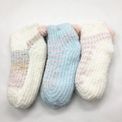 China Double-layers ladies warm and soft home socks knitted design with anti-slip dots for sale