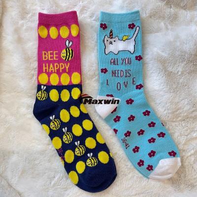 China Women's Breathable Socks, Cute Cartoon Pattern Socks, Mid Calf Polyester Socks for sale