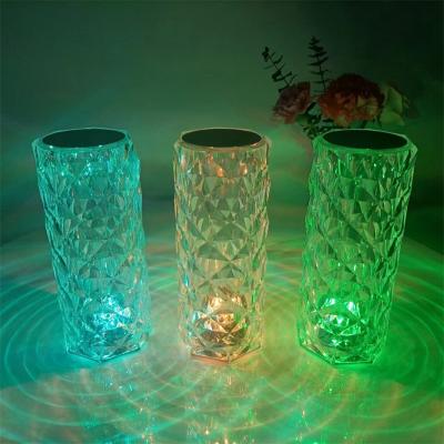 China Modern LED Rose Dia mond Lamps USB Dimmable Touch Control Glass Crystal Table Lamp For Home Decoration for sale