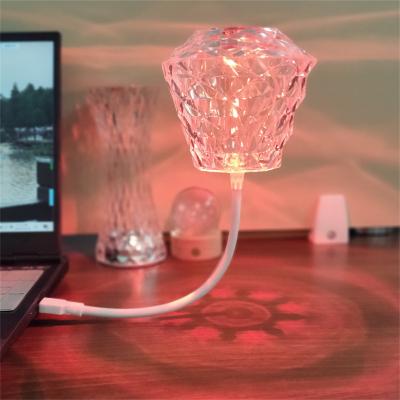 China Portable Creative Crystal Bedside Touch Transparent Led Luxury Acrylic Modern Rechargeable Rose Control Table Lamp Light for sale