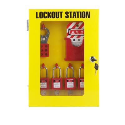 China Industrial Quality Plank 4 Padlock Box Metal Lockout Station Lock Cabinet Tagout Station for sale