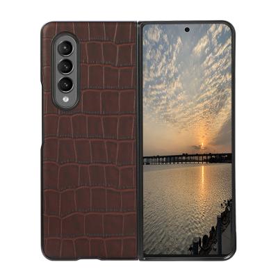 China Crocodile Shockproof Genuine Skin Leather Back Cover Phone Case For Samsung Galaxy Z Fold3 5G 7.6