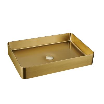 China Modern Italian Designer Electroplating Gold Vanity Bathroom Rectangle Countertops Stainless Steel Wash Hand Basins Sink for sale