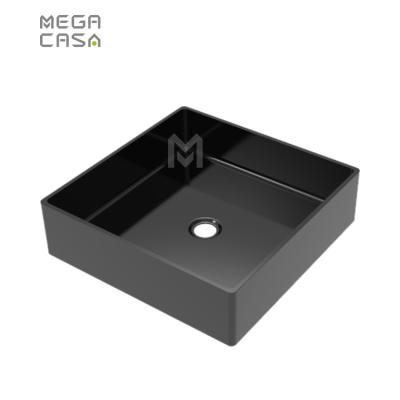 China Matt Black Table Top Metal Wash Sink Hand Wash Square Countertops Modern Luxury Stainless Steel Basin Bathroom for sale