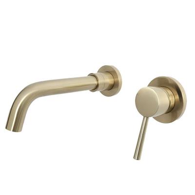 China 2021 Modern New Model Bathroom Vanity Tap Brush Gold In The Wall Wash Basin Mixer Tap for sale