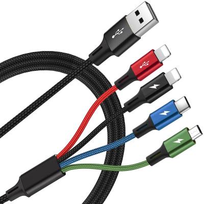 China MP3 / MP4 Player Factory Nylon Braided Micro USB Type C Lighting 3 4 in 1 3A Multi Phone Charger Fast Charging USB Data Cable for sale