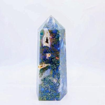 China Large China Agate Column Water Grass Stone Opens Crystal Pillar For Home Decoration for sale