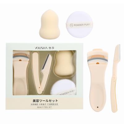 China Fruit Shape Makeup Sponge Yousha Custom Logo 4 pcs Expanding Beauty Makeup Tool Kit Eyelash Curler Eyebrow Razor Cosmetic Expanding Cosmetic Sponge Set Ye018 for sale