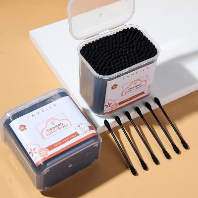 China Lameila 200pcs/set OEM Eco-Friendly Bamboo Charcoal Pope Stick Cotton Swab Eco-Friendly Double Tips Cotton Swabs Wholesale Black Buds A653 for sale