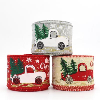 China Red Recyled Christmas Burlap Ribbon Bun Christmas Tree Twine Flame Ribbon Car Truck Plaid For Christmas DIY Gift Wrapping Bow Craft for sale