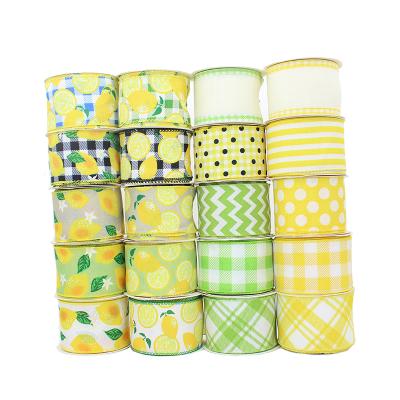 China Custom high tenacity GX ribbons OEM factory price green 2.5inch plaid lemon fruit printing grosgrain polyester cable ribbon for sale