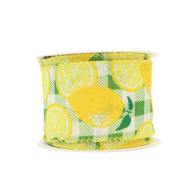 China High Tenacity Lemon Theme Wired 2.5 Inch Lemon Fruit Edge Ribbons Printing Ribbons For Summer Wreaths Gift Wrapping Decoration for sale