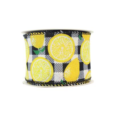 China High Tenacity Cable Edge Ribbon Plaid Summer Ribbon Lemon Gingham Black And White Check Ribbon By Yellow Lemons For Garlands Wrapping for sale