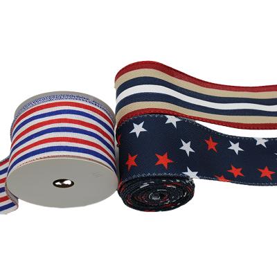 China High Tenacity 3 2.5 Inch High Quality Star Profile Flag Color Printed Patriotic Ribbon For Holiday Decorations Gift Open Wrap Design for sale