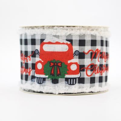 China Recyled Retail 2.5 Inch Green and Red Snowflake Plaid Ribbon Wholesale Cable Burlap Christmas Ribbon for Gift Wrapping Decoration for sale