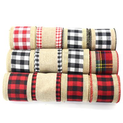 China Wholesale Recyled 1.5 Inch Red and White Christmas Plaid Edge Cable Buffalo Ribbon for Christmas Tree Holiday Party Decoration for sale