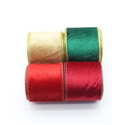 China High Tenacity China Factory Wholesale 1.5 Inch Width Double Face High Quality Soft Silk Velvet Red Green Ribbon for sale